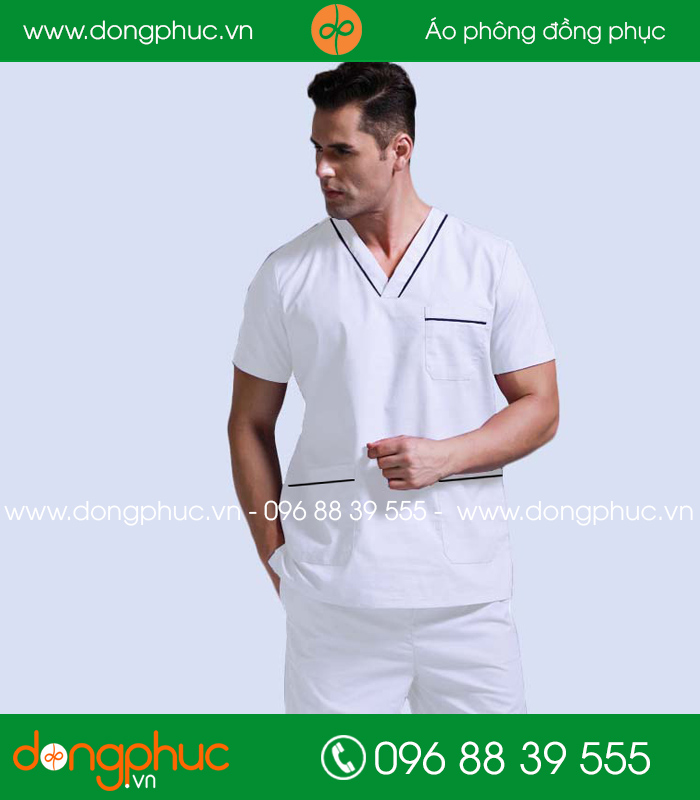đồng phục phòng mổ màu trắng viền đen